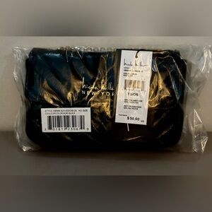 Nicole Miller New York Black Glossy Quilted Chevron Cross Body w/Gold Tone Chain